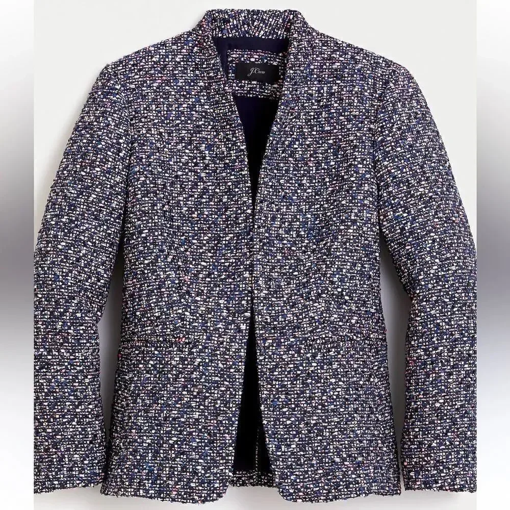 J Crew Going Out Blazer In Navy Blue/Pink Confetti Tweed Women’s 4